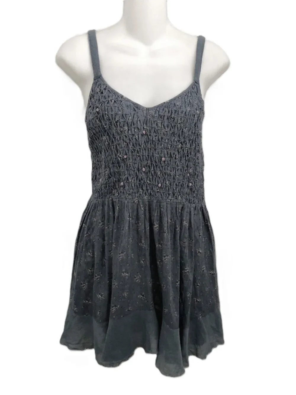 Free People Blue Smocked Babydoll Tunic Top